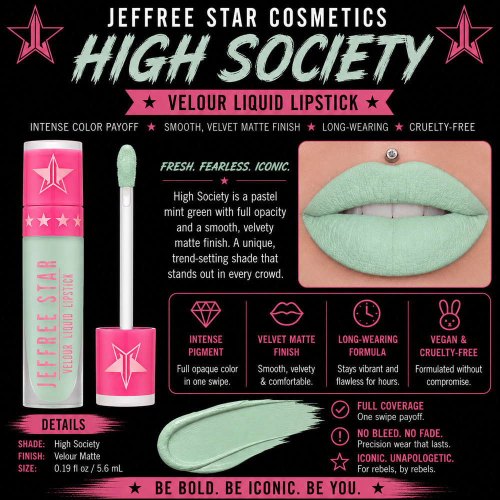 Jeffree Star High Society Velour Liquid Lipstick Mint Green 0.19 fl oz NIB